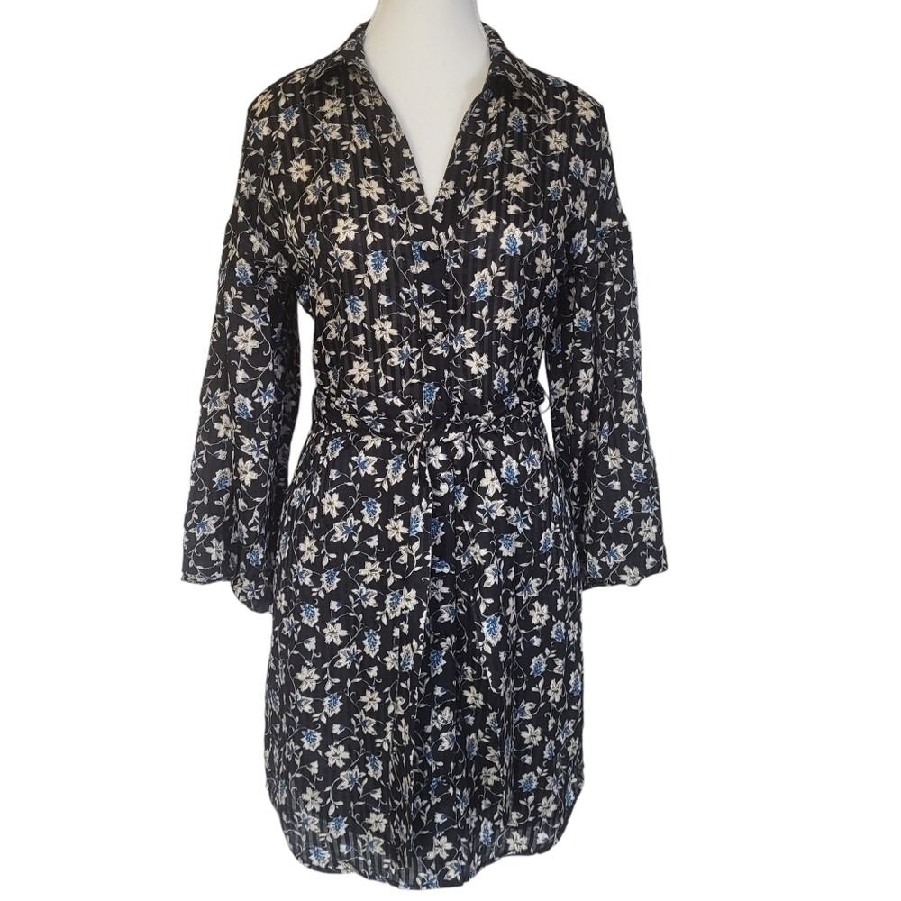 Veronica Beard Samy Silk Blend Button Front Self Tie Shirt Dress Floral …